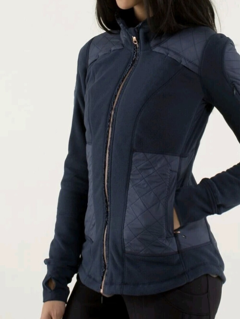 Lululemon Fleecy Keen Jacket Women's Medium Black Full Zip High Neck Quilted